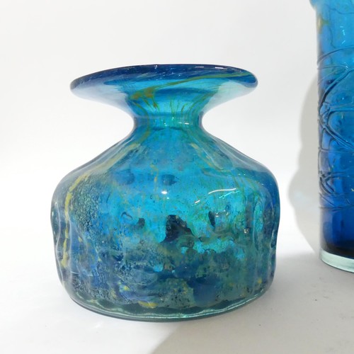 310 - A pair of Mdina glass carafes, and decanter with tracery decoration and stopper, H29cm