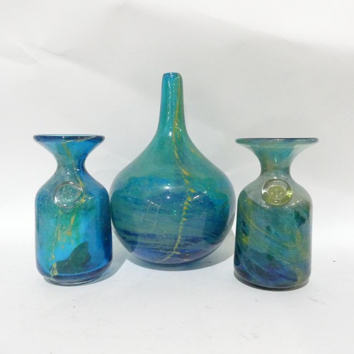 311 - 2 Mdina glass vases, and an Art glass bottle vase, 24cm