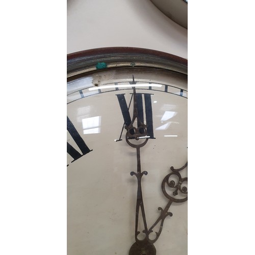 354 - A Victorian dial wall clock with single fusee movement and pendulum, 35cm diameter overall