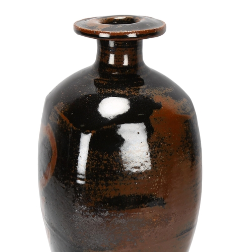 102 - DAVID LEACH (1911-2005), British, a large stoneware vase with wax resist decoration in kaki and tenm... 