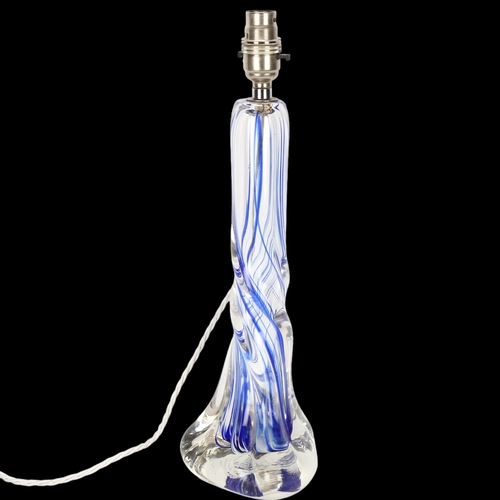 105 - Strathearn Glass, Scotland, a clear a blue glass twisted lamp base, with makers mark to base, height... 