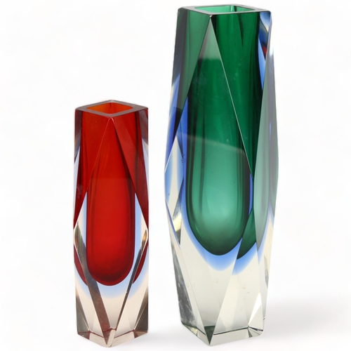 113 - Murano, Italy, two sommerso and faceted block vases, tallest 23.5cm