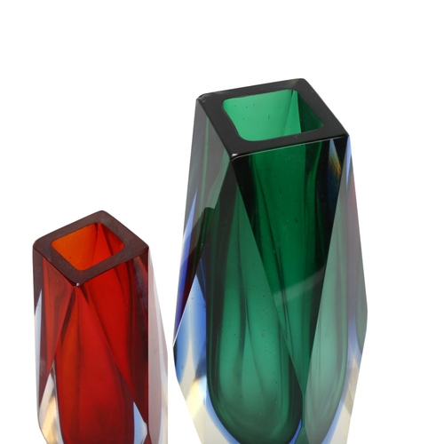 113 - Murano, Italy, two sommerso and faceted block vases, tallest 23.5cm