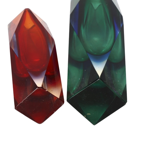 113 - Murano, Italy, two sommerso and faceted block vases, tallest 23.5cm