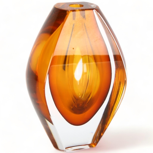 114 - MONA MORALES-SCHILDT for Kosta, a 1960s' orange sommerso flattened lozenge vase with convex surface ... 