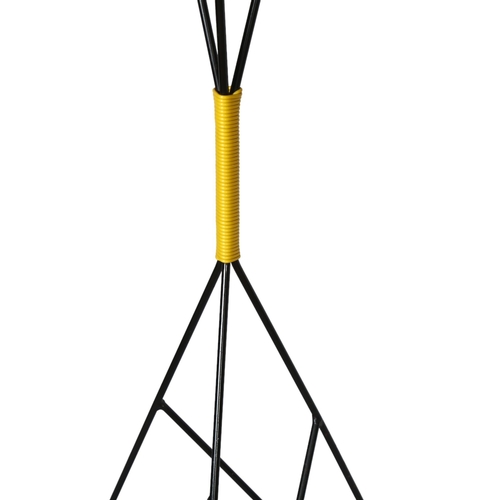 140 - ROGER FERAUD, France, a mid-century coat stand in wrought iron with coloured wooden ball terminals, ... 