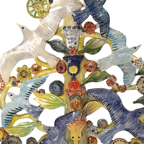 143 - A large studio ceramic tree sculpture with birds in flight, together with a ceramic 