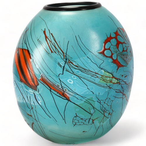 151 - KEITH MAHY (1947-2013), New Zealand, a handmade art glass vase with aquatic theme decoration, signed... 