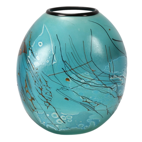 151 - KEITH MAHY (1947-2013), New Zealand, a handmade art glass vase with aquatic theme decoration, signed... 