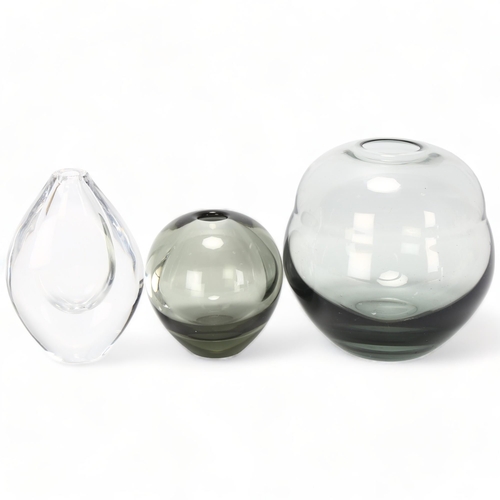 152 - 3 pieces of mid-century glassware: Orrefors clear Pear Drop vase by SVEN PALMQVIST PU 3632; Holmegaa... 