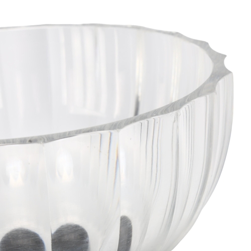 164 - VICKE LINDSTRAND for Orrefors, Sweden, a 1930s' clear glass ribbed bowl on black foot, marked to bas... 