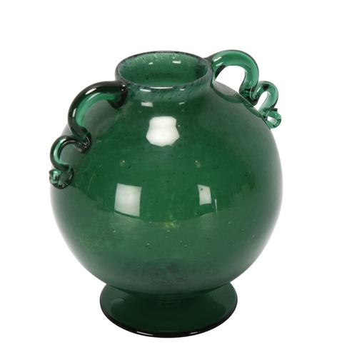 171 - WILLIAM STENBERG for Gullaskruf glass factory, Sweden, a 1930s' green glass globe vase on a flared b... 