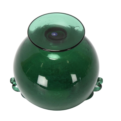 171 - WILLIAM STENBERG for Gullaskruf glass factory, Sweden, a 1930s' green glass globe vase on a flared b... 