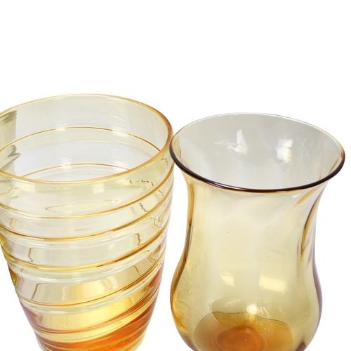 179 - 3 pieces of mid-century amber glassware vases, including Whitefriars, tallest 25cm