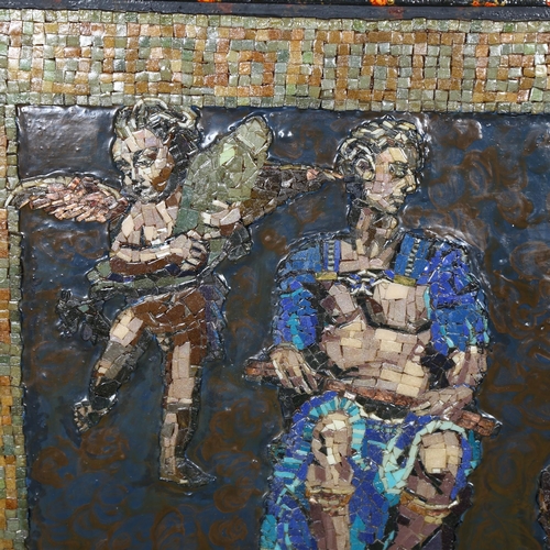 187 - A mid-century tiled mosaic painting of a Roman Emperor and putti, framed, 92 x 92cm