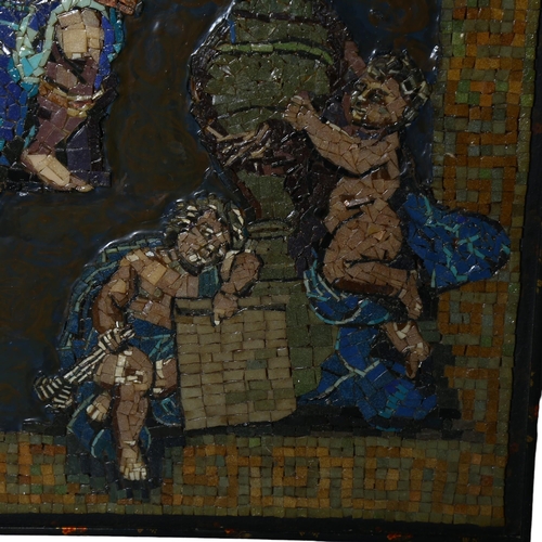 187 - A mid-century tiled mosaic painting of a Roman Emperor and putti, framed, 92 x 92cm