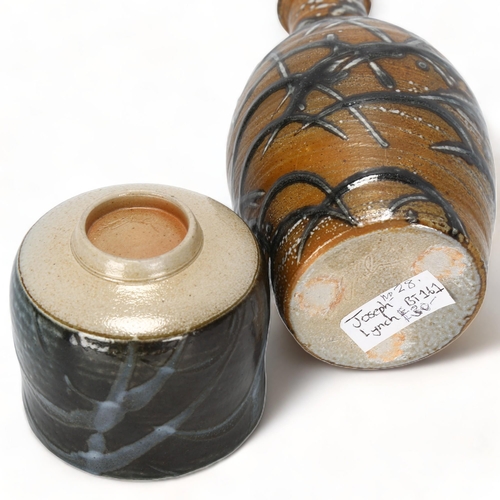 43 - JOSEPH LYNCH, British, a stoneware bottle vase and teabowl, both soda glazed and signed to base, tal... 