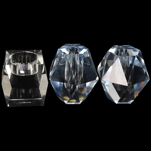 86 - ASTA STROMBERG for Strombergshyttan, Sweden, a pair of Diamant acqua glass taper holders, and anothe... 