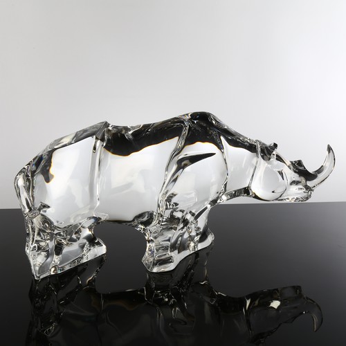 74 - A large Baccarat crystal Rhinoceros sculpture, makers stamp to base, length 44cm