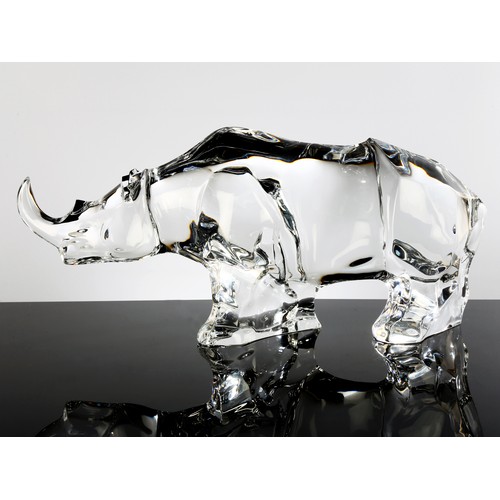 74 - A large Baccarat crystal Rhinoceros sculpture, makers stamp to base, length 44cm