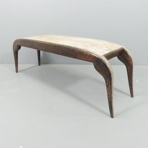 2028 - R & Y AUGOUSTI -  A French Art Deco style bench in shagreen and palmwood, with maker's metal plaque ... 