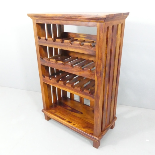 2106 - A modern hardwood 29-bottle wine rack with shelf below. 80x121x41cm.