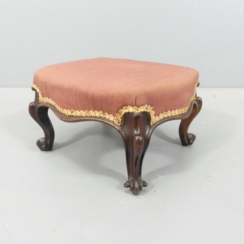 2114 - A Victorian mahogany and upholstered footstool. 36x21x32cm.