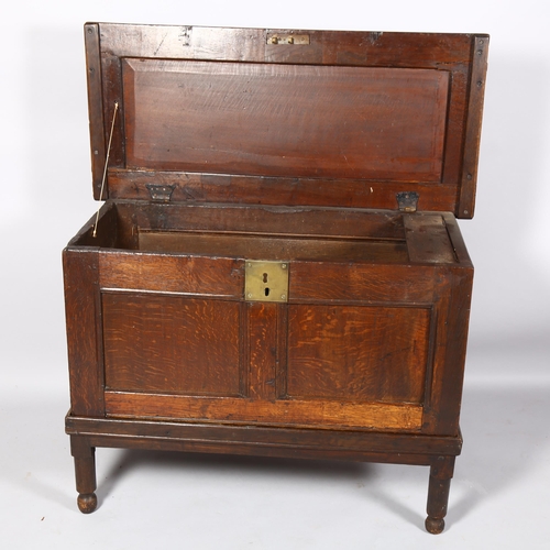 2142 - An early 18th century oak coffer on stand, height 70cm, top 98 x 45cm