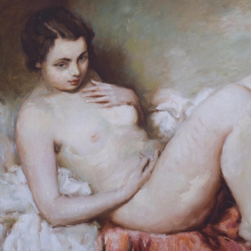 525 - Jan Rusňák Podol (Czech, 1911 - 2001), female nude, oil on canvas, indistinctly signed, 65cm x 76cm,... 