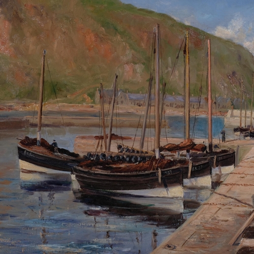 529 - H L Robinson, boats in harbour, oil on canvas, signed, 51cm x 77cm, framed