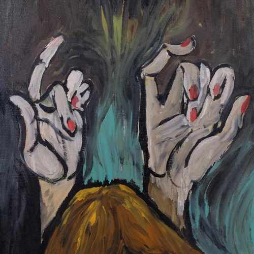 561 - Study of hands, mid-20th century oil on canvas, signed with monogram MMR '67, 61cm x 51cm, unframed