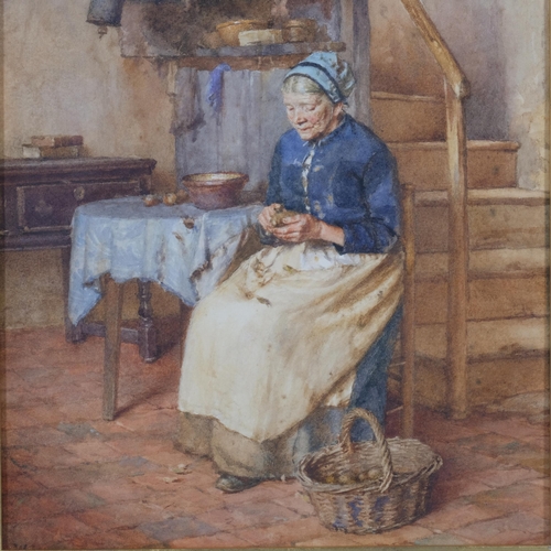 571 - Walter Langley (1852 - 1922), peeling potatoes, watercolour, signed, 35cm x 28cm, framed, provenance... 