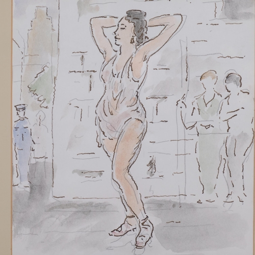 575 - Adrian Daintrey (1902 - 1988), a lady slowly gyrating on the waterfront, New York City West, ink and... 