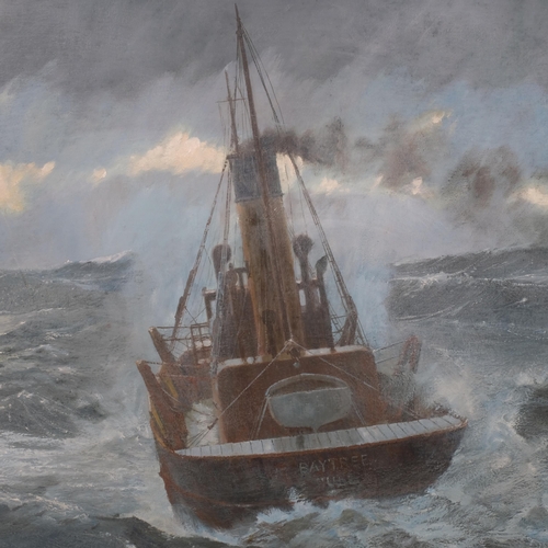 581 - James Kirby (1917 - 1999), boat on stormy seas, oil on board, signed, 90cm x 121cm, framed