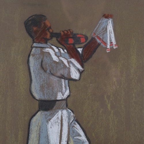 584 - Sylvia Clark Malloy (1914 - 2008), East African musician, coloured pastels on brown paper, signed, 3... 