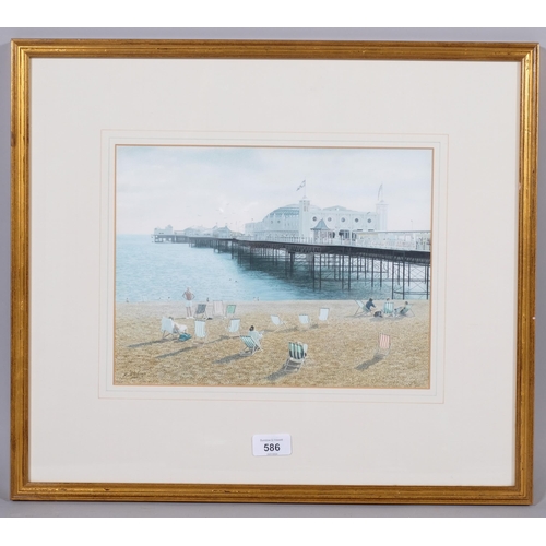 586 - K Stedman, highly detailed view of Brighton Pier, watercolour, signed and dated 1989, 23cm x 31cm, f... 