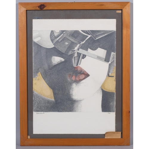 589 - Idelbene Lisimberti (born 1927), head portrait, charcoal/crayon on paper, signed and dated 1976, ima... 