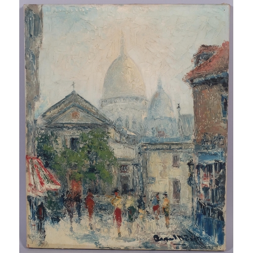 591 - 20th century French School, street scene Montmartre, oil on canvas, indistinctly signed and inscribe... 