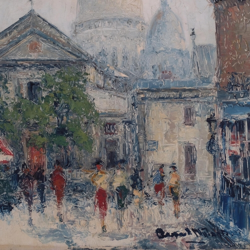 591 - 20th century French School, street scene Montmartre, oil on canvas, indistinctly signed and inscribe... 