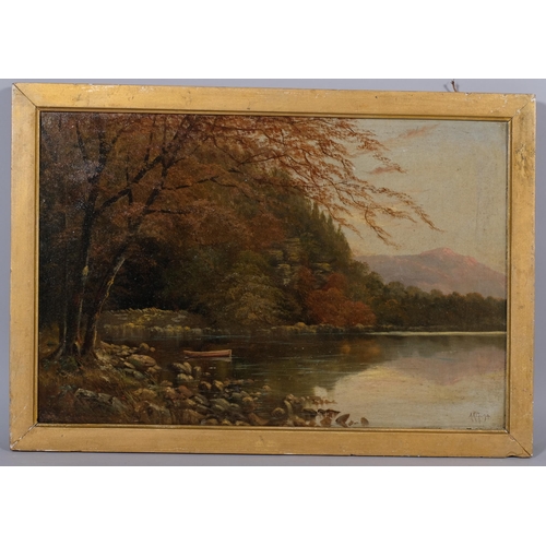 597 - 19th century loch scene, oil on canvas, signed with monogram AAG '94, 41cm x 61cm, framed