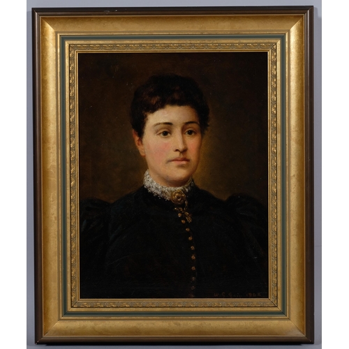 607 - WITHDRAWN - Portrait of a woman, oil on canvas, indistinctly signed W G Gain?, dated 1902, 46cm x 36... 