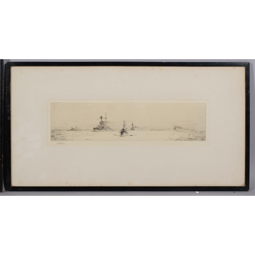 612 - William Lionel Wyllie (1851 - 1931), pair of shipping scenes, Navy convoy and Ryde, drypoint etching... 