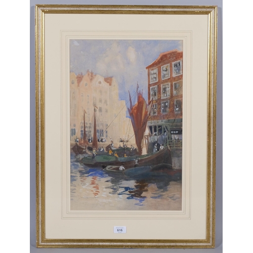 616 - Hal Hurst (1865 - 1938), Dutch canal scene, watercolour, signed, 51cm x 34cm, framed