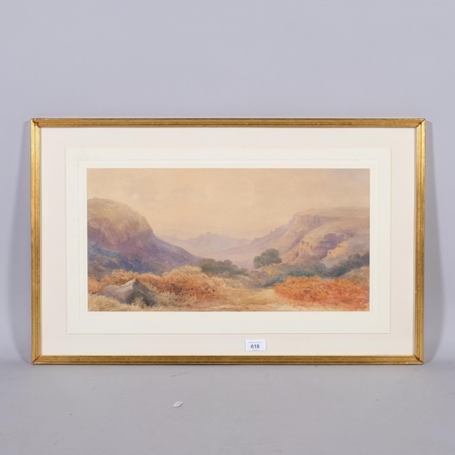 618 - A Fielder, extensive landscape Mahabaleshwar, Ghanli India, watercolour, signed and dated 1935, 26cm... 