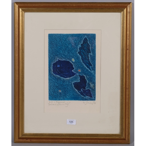 625 - Gustave Singier, blue abstract composition, artist's proof signed in pencil, 1963, image 28cm x 19cm... 