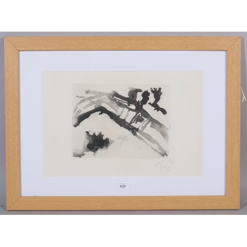 626 - Pierre Tal-Coat, abstract landscape, etching, signed in pencil, no. 28/50, plate 21cm x 27cm, framed