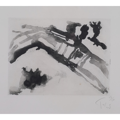 626 - Pierre Tal-Coat, abstract landscape, etching, signed in pencil, no. 28/50, plate 21cm x 27cm, framed