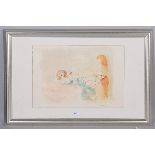 632 - Leonor Fini, nude figures, lithograph, signed in pencil, 36cm x 55cm, framed