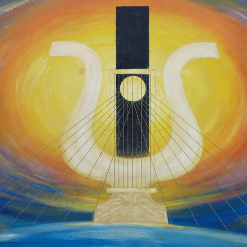 638 - Albert Schiller Page (born 1905), Apollo's lyre, large scale oil on board, signed, 110cm x 182cm, fr... 