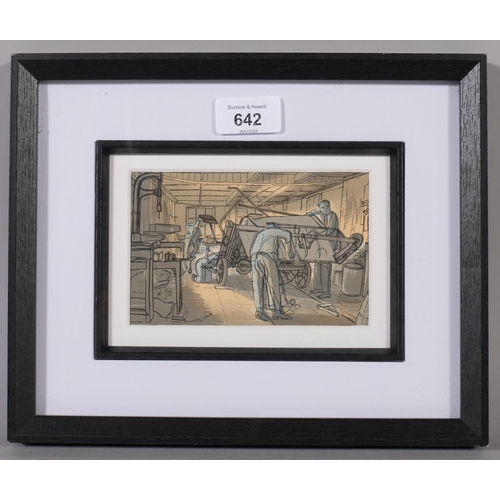 642 - Edward Bawden (1903 - 1989), the agricultural repair shop, colour lithograph published by Curwen Pre... 